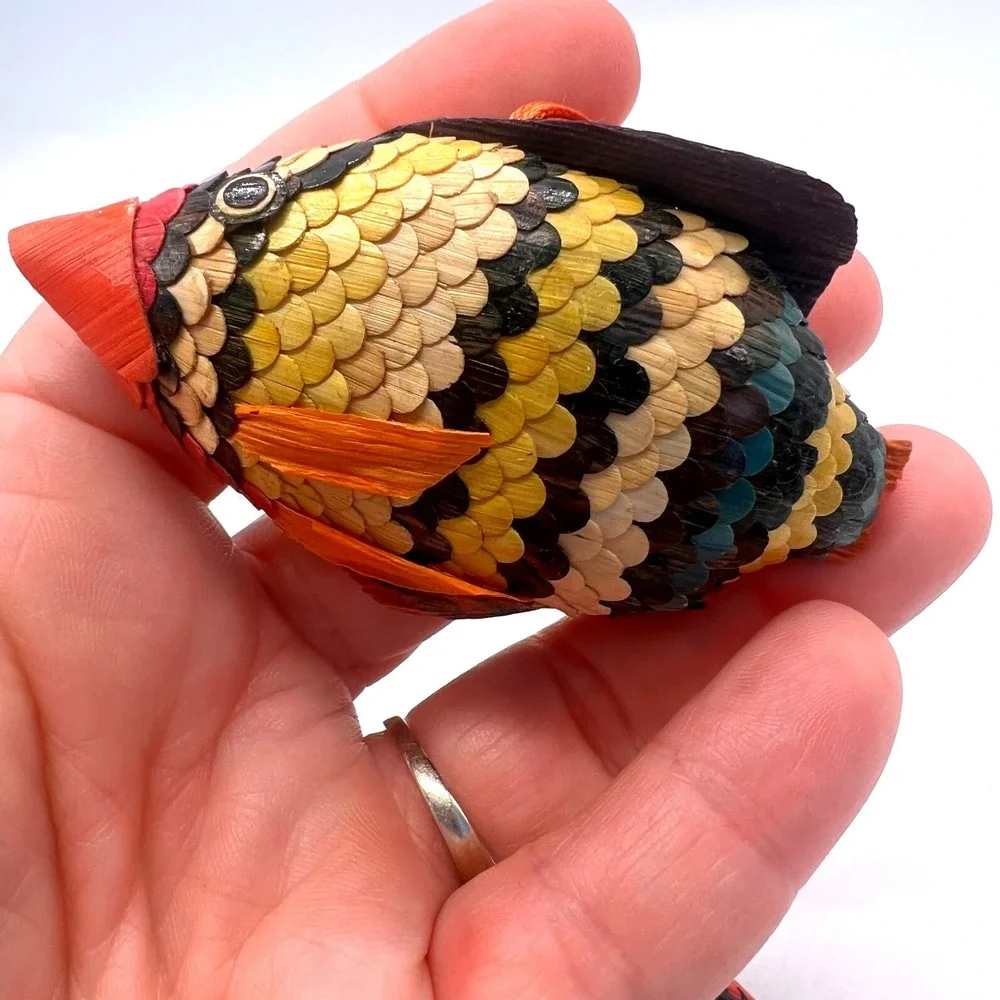 Wheatstraw Ornaments Vintage China Hen Bird Fish Christmas Holiday‎ MCM Rustic